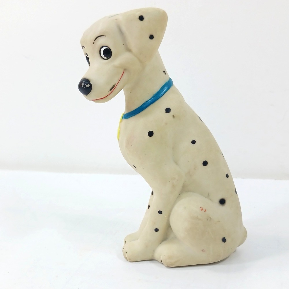 Disney 101 Dalmatians Rubber Squeak Toy Vintage Spotted Puppy Figurine 5.25"